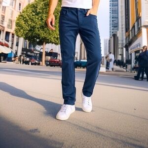 Tommy Bahama Boracay Maritime Dark Blue Cotton Flat Front Chino Tailored S 36x30